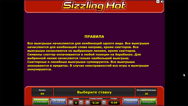 Популярный автомат Sizzling Hot